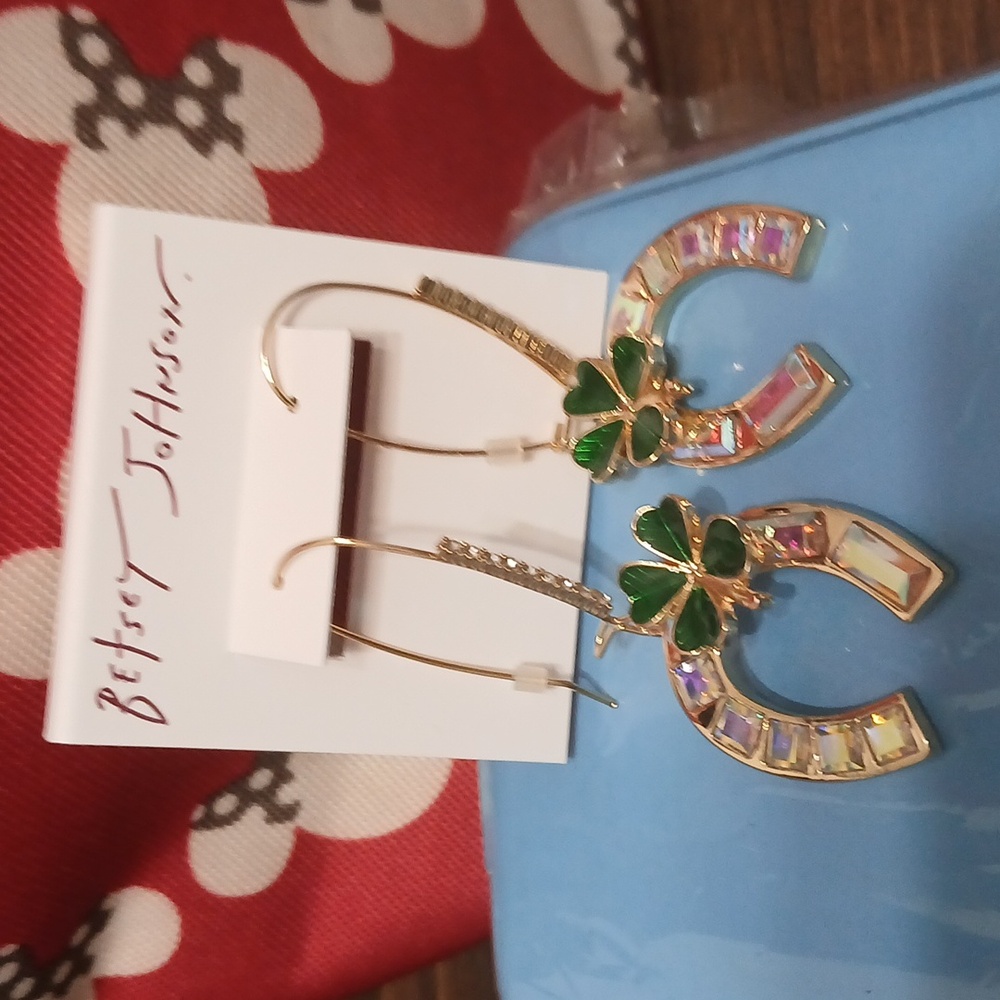 Authentic Betsey Johnson Good Luck Crystal Horseshoe Earrings, St. Patrick’s Day